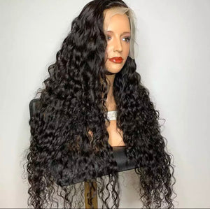 Natural Black Curly Water Wave Wig Full Lace Wig