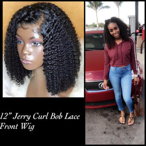 Natural Black Jerry Curl Bob Wig